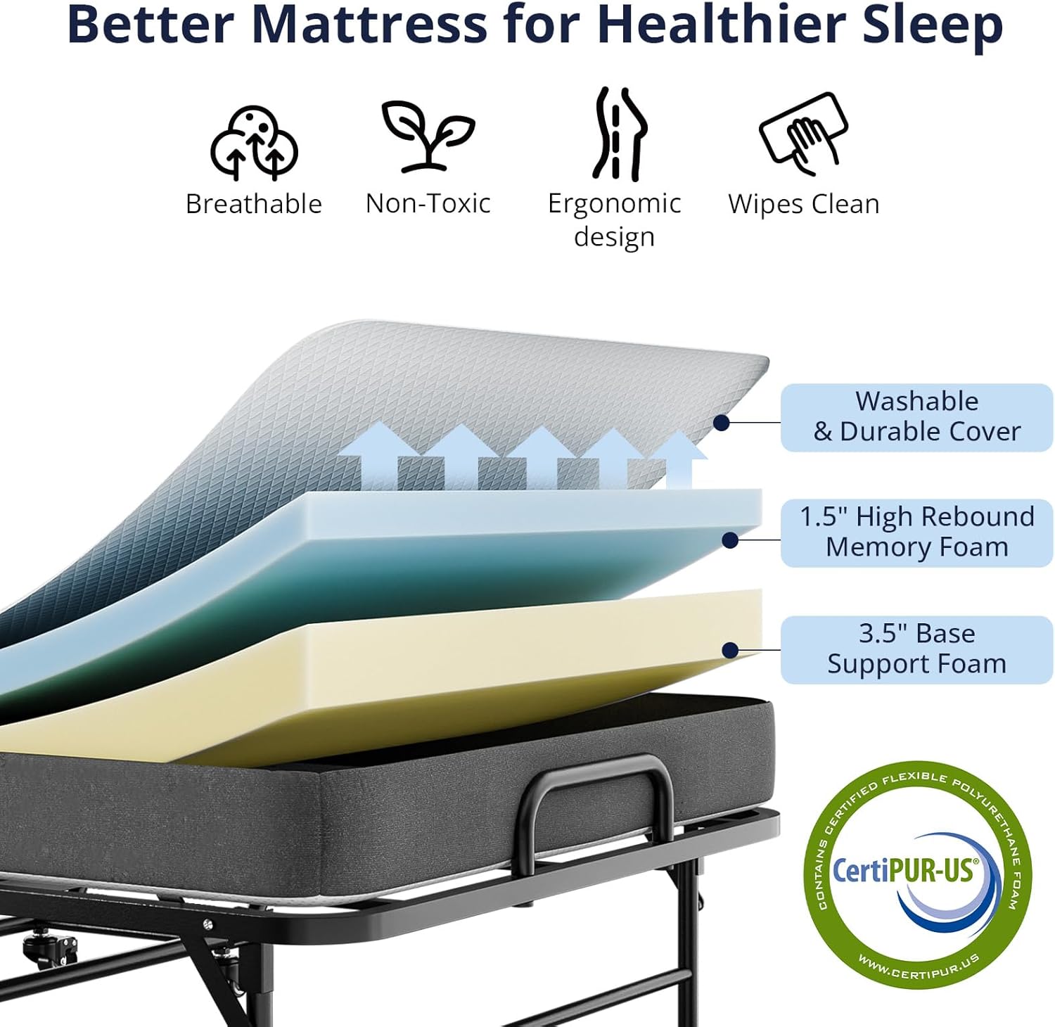 Cozy Castle Twin Folding Bed with Mattress, 75" x 38" Portable Rollaway Bed for Adults, with 5" Memory Foam Mattress, Space-Saving Sturdy Metal Frame