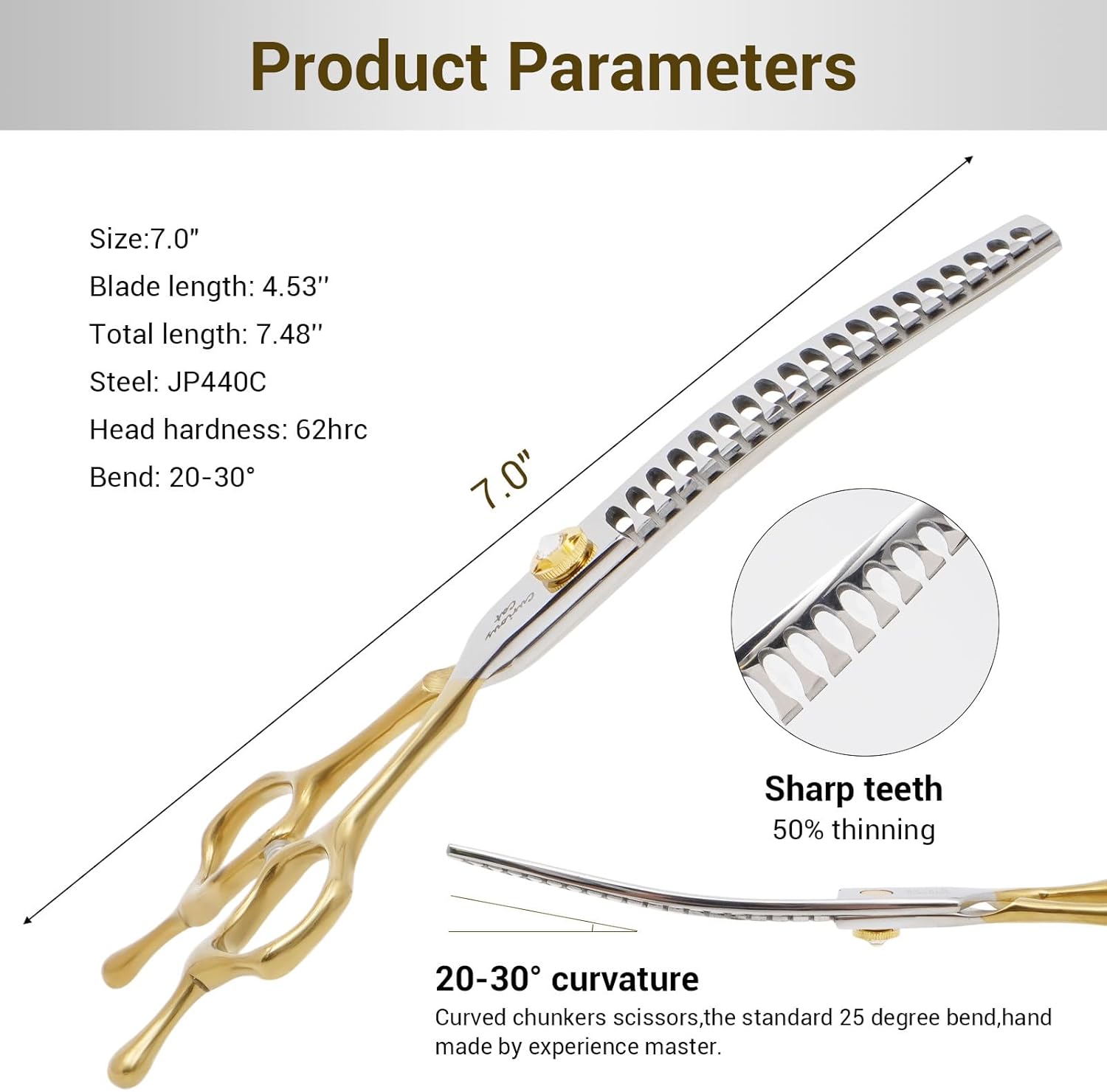 Dog Grooming Scissor,Pet Curved Chunkers Shears 7.0'' 440C Thinning Scissors for Precision Pet Hair Cutting