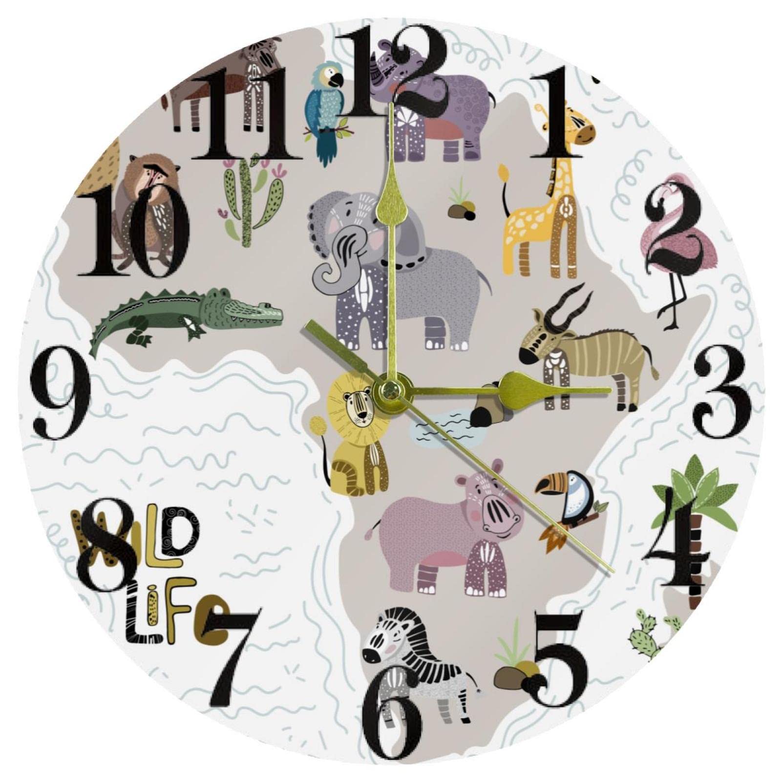 Horloge murale sauvage africaine 25cm silencieuse ronde à piles pour salon