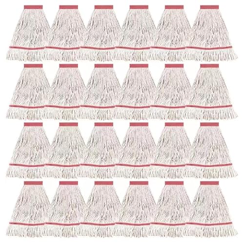 MATTHEW CLEANING Heavy Duty Mop Head Commercial Replacement for General and Floor Cleaning, Wet Industrial Blue Cotton Looped End String Head Refill (Case of 24) White