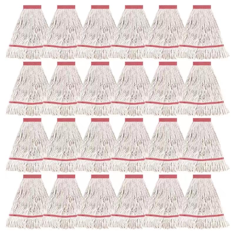 Image of MATTHEW CLEANING Heavy Duty Mop Head Commercial Replacement for General and Floor Cleaning, Wet Industrial Blue Cotton Looped End String Head Refill (Case of 24) White