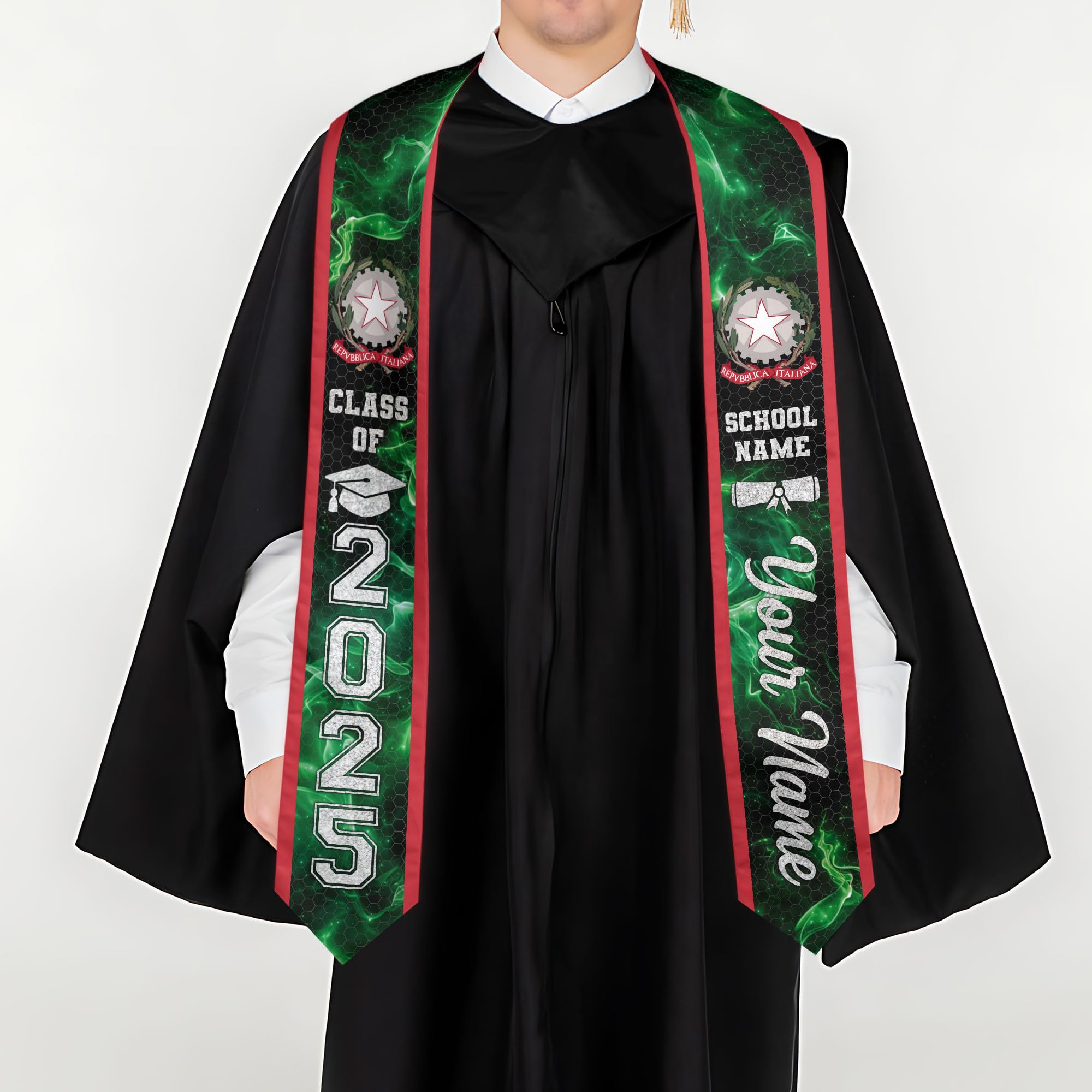 MonkeyVan Custom Italians Flag Graduation Sash 2025, Italian Graduation Sash, Italia Graduation Stole Class of 2025 It3