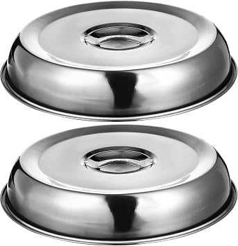 Stainless Steel Dome Lid - 2pcs Metal Basting Cover for Griddle Grill - Round Melting Cloche for Steak & Cheese - Indoor & Outdoor Use - Flat Top Griddle Accessories - Food Cover for