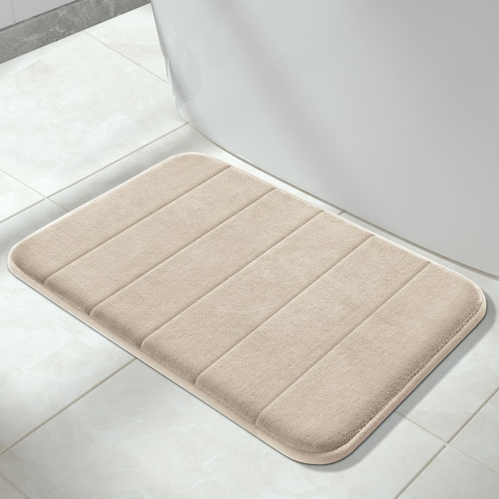Yimobra Memory Foam Bath Mat Rug, 24 x 17 Inches, Comfortable, Soft, Non-Slip, Super Absorbent, Quick Drying Bathroom Rug for Floor, Tub & Shower, Machine Washable, Thick, Beige