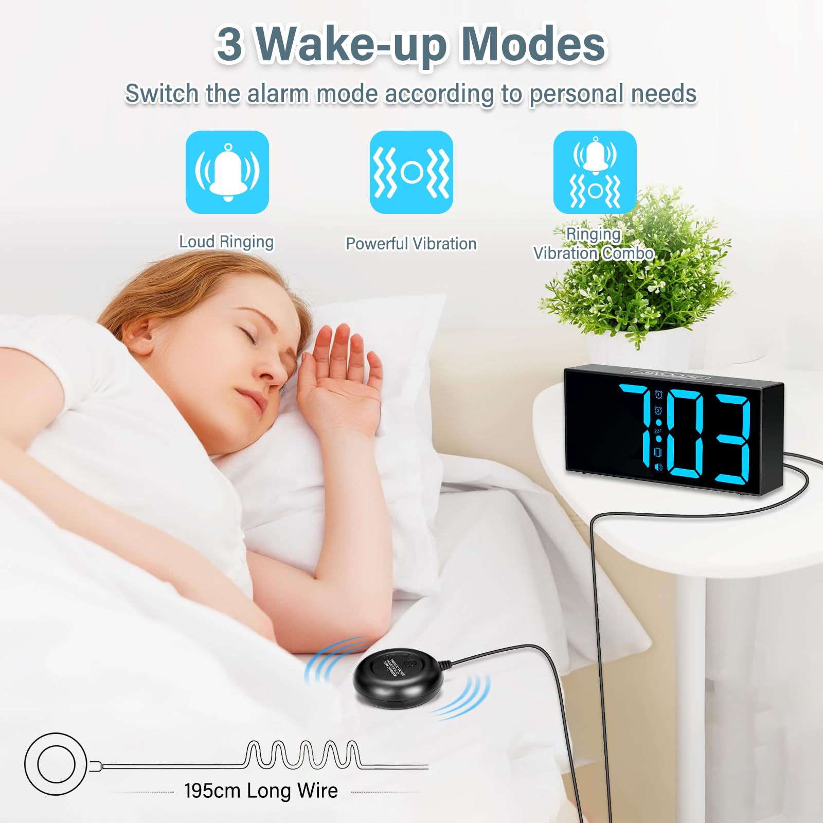 Sveglia da Comodino con Vibrazione Orologio Sveglia Digitale da Comodino Digitale da Comodino Per Non Udenti, Con Problemi Di Udito, Che Dormono Pesantemente, Snooze, Doppio Allarme, Porta Usb