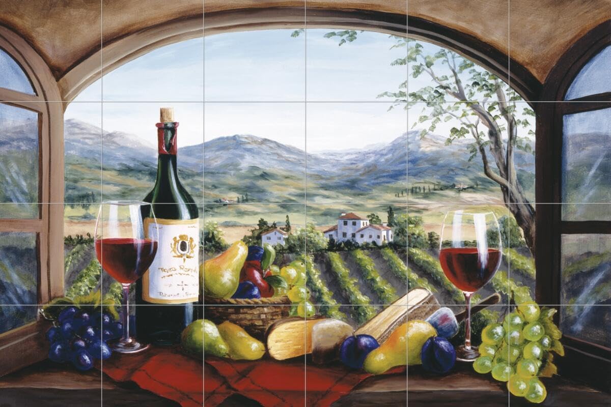 Ceramic Backsplash Tile Mural Wine Themed Kitchen - Rich Harvest in Reds - Barbara Felisky