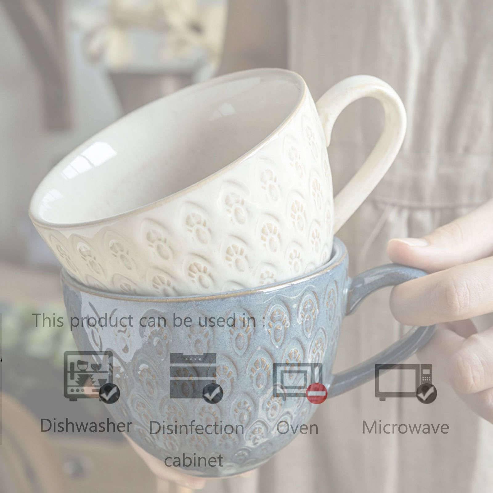 Bol à nouilles en céramique, Bol de nouilles instantanées en céramique, tasse à café Vintage 500ml, soupe avec poignée, petit bol déjeuner for crème glacée(White)