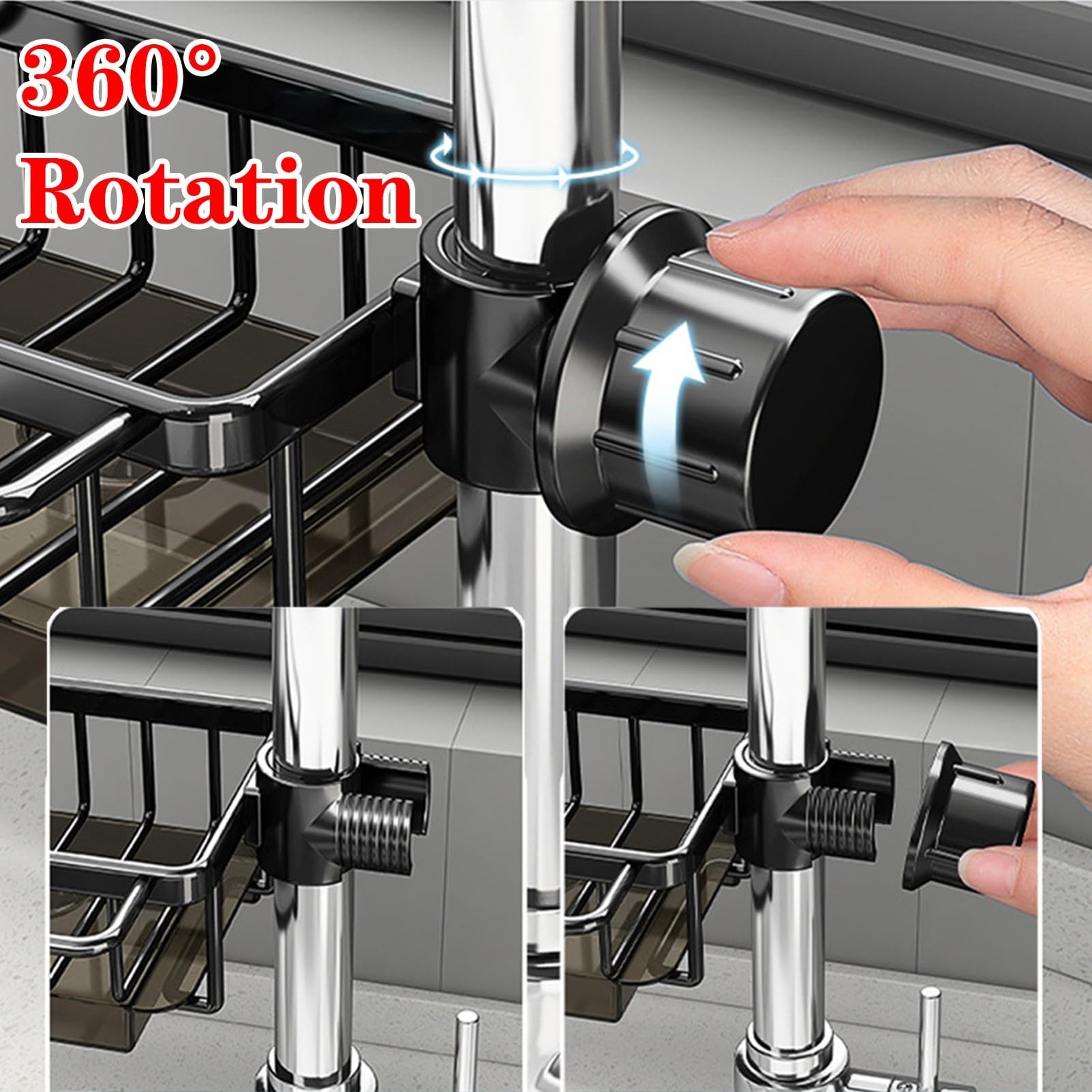 Kitchen Sink Faucet Organizer Rack - Dish Sponge Holder For 0.7-1.1 Inch Round Pipes (Silver, Right Side)