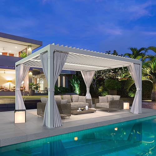 Miniatura 1 de MELLCOM Pérgola con listones de 10 x 12 pies con techo de aluminio ajustable a prueba de lluvia, cenador de techo duro para exteriores, patio,