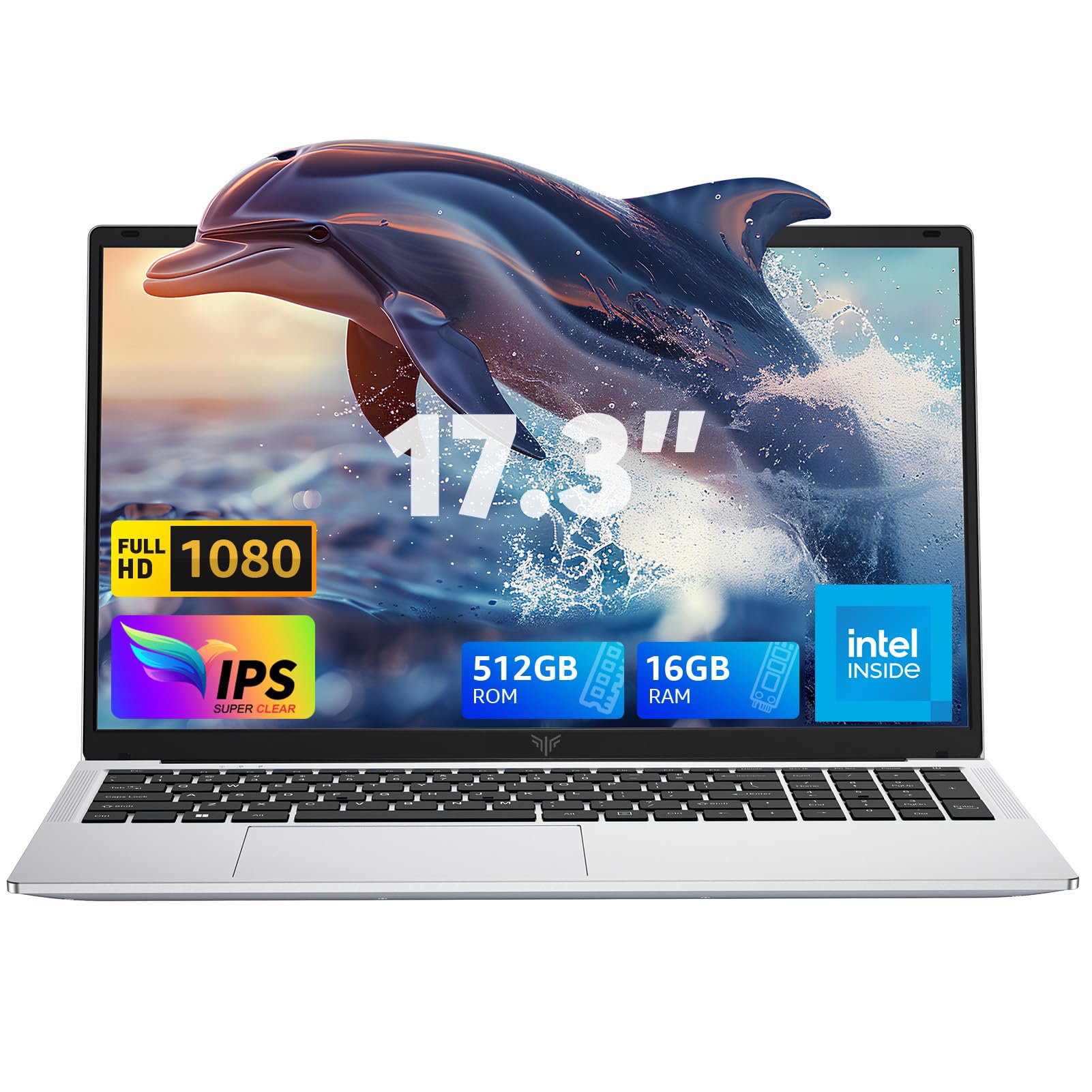 17.3 inch Laptop with 12th Quad-Core N95 Processor up to 3.4GHz (Beat N5205/N5095) 16GB RAM DDR4 512GB M.2 SSD Laptops, Support WiFi 5, BT5, USB3.2, HDMI,Type-C,1080 FHD, 6000mAh Long-Battery