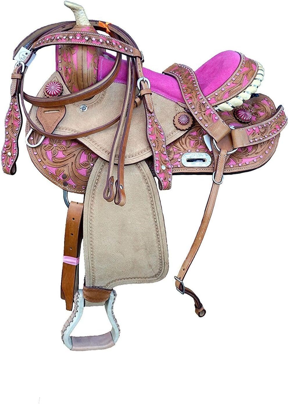 Handmade Premium Leather Comfort Western Barrel Racing Saddles for Horses Trail Equestrian Tooled Carved Horse Saddle for Equestrian Riding Size: 10-18 inch Seat QW37 (15.5" inches seat)