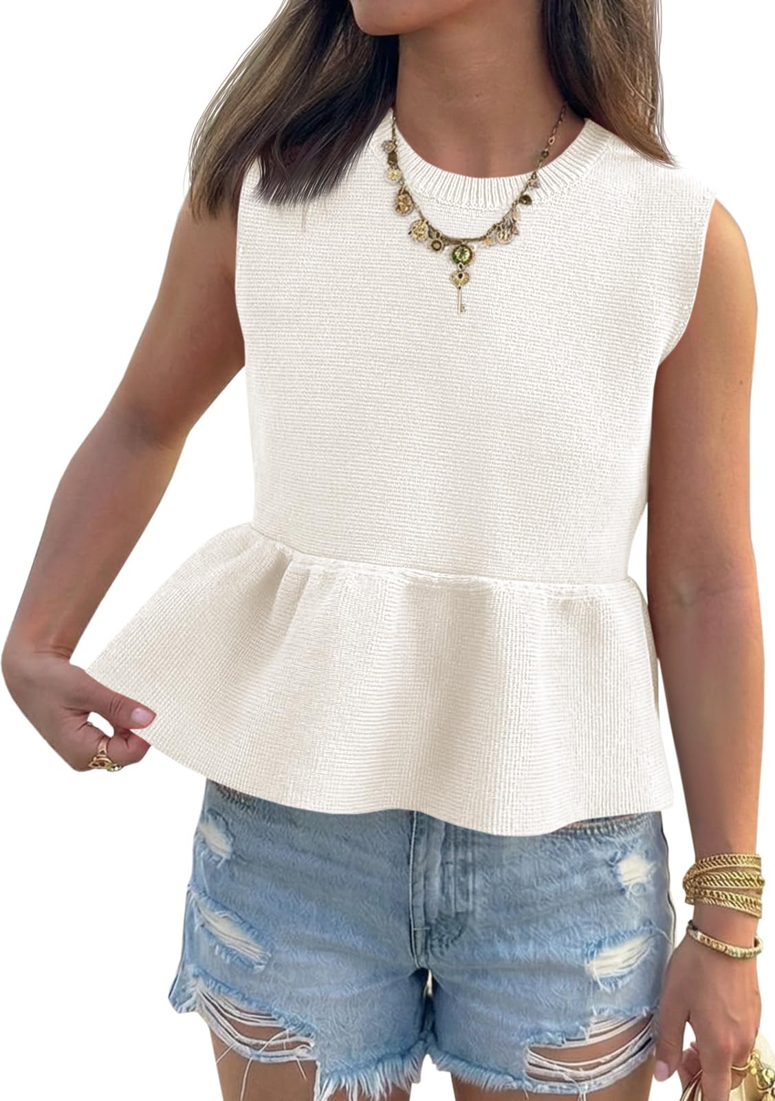 saodimallsu Womens Sleeveless Babydoll Tank Tops Peplum Ruffle Crew Neck Ribbed Knit Summer Trendy Sweater Vest-picture-32
