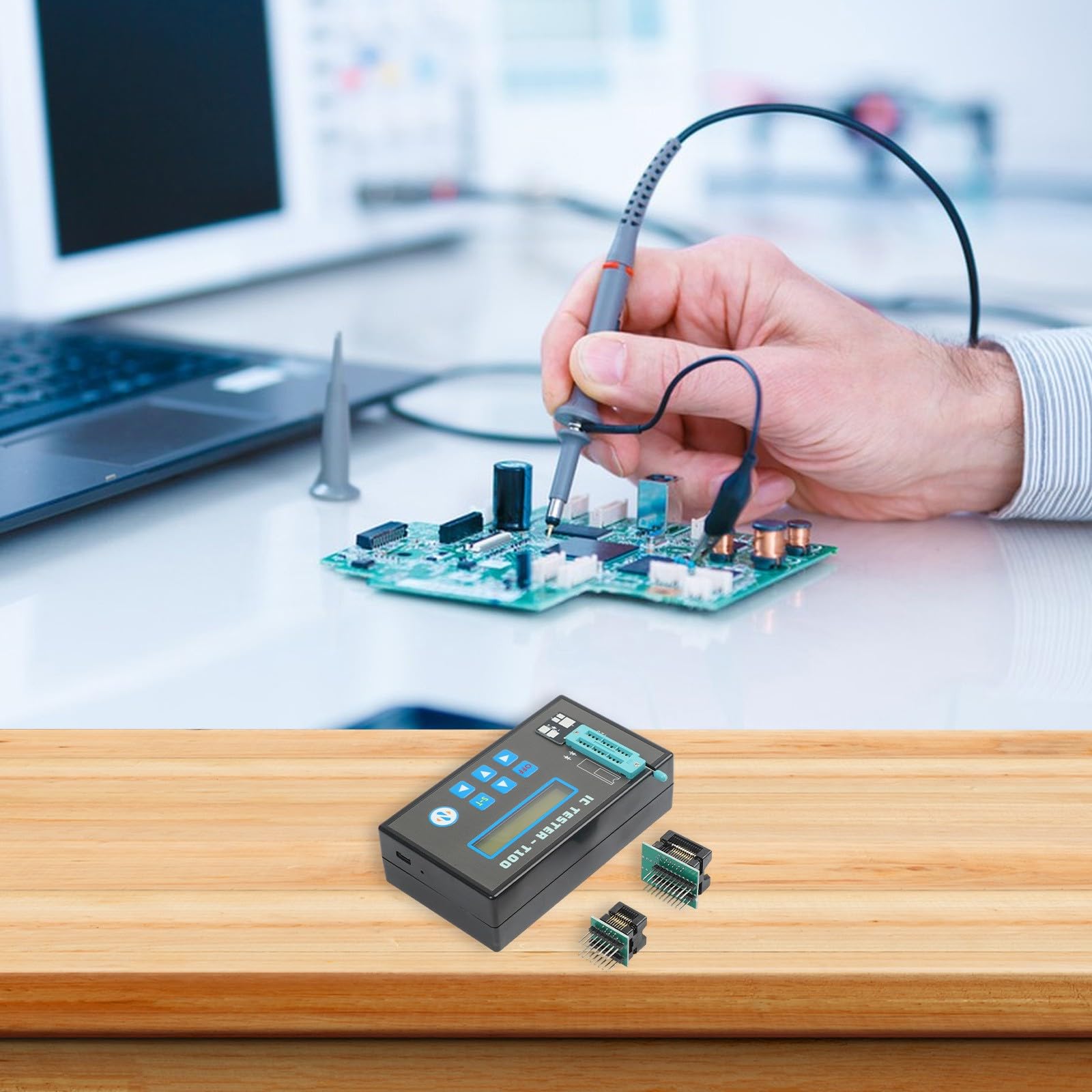 EasyByMall Tester per circuiti integrati a LED con oltre 1300 modelli di chip, transistor e rilevatore di diodi per serie 74HC/74LS/CD40, ricaricabile da 800 mAh