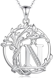 Lebensbaum Buchstaben Kette Damen, 925 Sterling Silber A-Z Alphabet Initialen Anhänger Halskette Schmuck Geschenke für Damen Frauen Mädchen, Kettenlänge: 40+5 cm