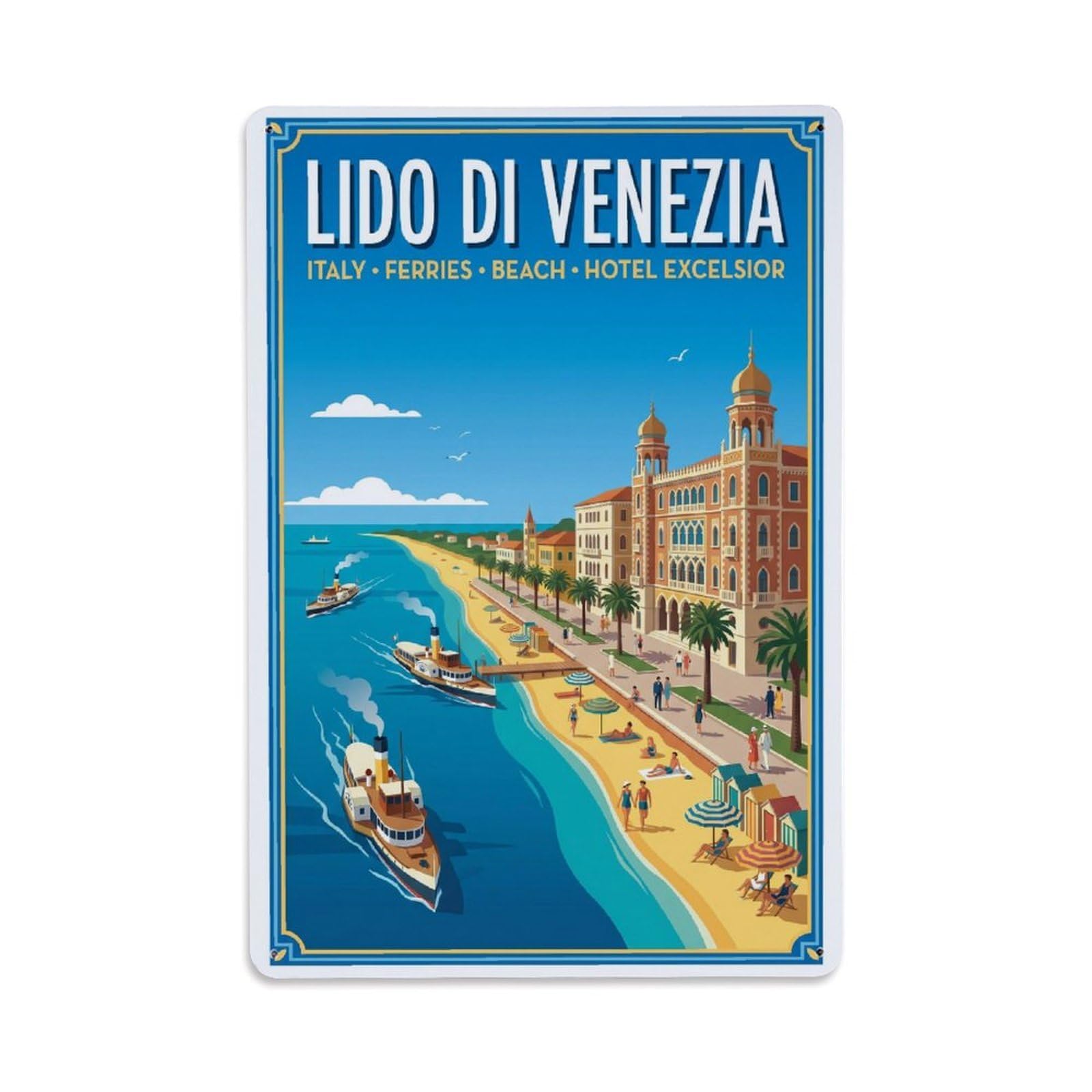 Olhnbad Style Lido Di Venezia Italy Seaside Hotel Ferry Travel Metal Tin Sign