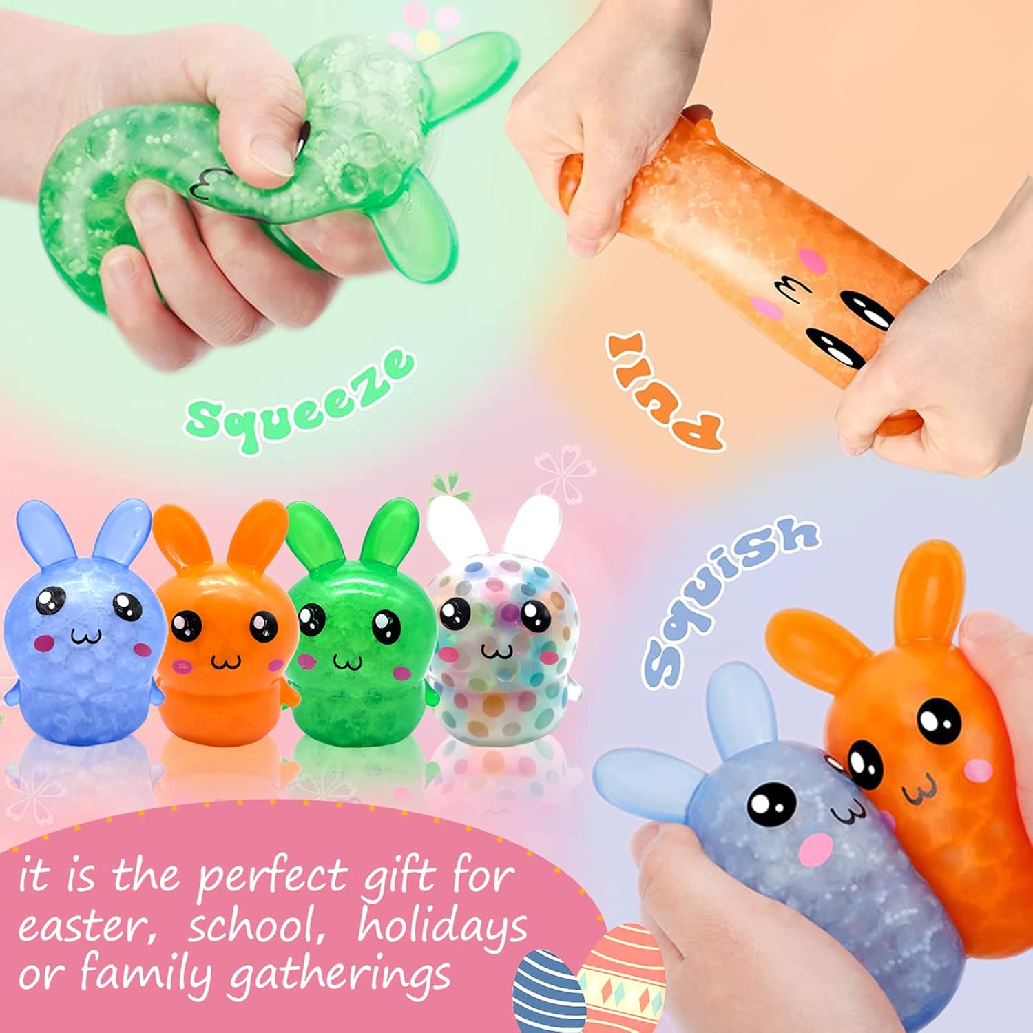 Squishy Easter Bunny,Easter Basket Stuffers Stress BallsToys for Kids Adults,4Pack Bunny Squeeze Ball Stress Relief Fidget Toys Easter Party Favor Gifts