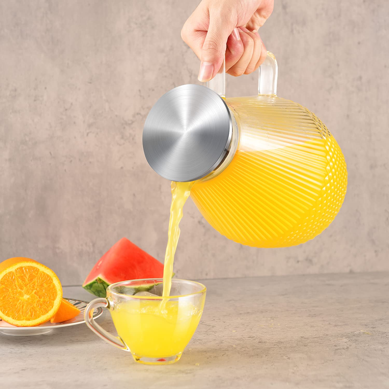 Jarra de Agua Cristal 2,4 Litros Con Tapa y Cepillo - Para Nevera, Té Helado, Leche, Jugo
