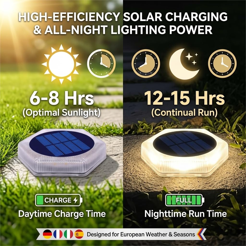Solarlampen für Außen Garten zum Hinlegen, Warmweiß 20 LEDs 10cm Solar Treppenbeleuchtung Aussen Aufkleber Liegend, IP68 Wetterfest Befahrbare Bodenleuchten für Einfahrt Stufe Gehweg Rasen (8 Stück)