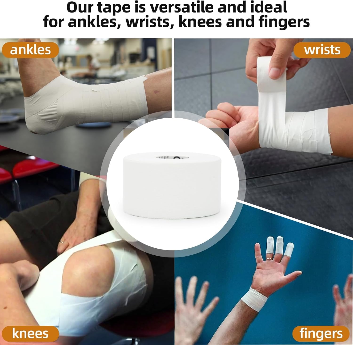 OK TAPE 12 Rolls Athletic Tape, Sports Tape for Injuries, Rigid, Easy Tear Medical Tape, Wrist Tape, No Sticky Residue | Secure Ankle, Finger, Knee- 1.5inch x 15yards (White)