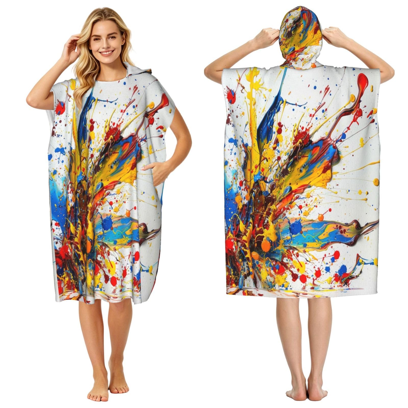 DTHKJNLSF Graffiti Splatter Adult Hooded Beach Poncho Towel