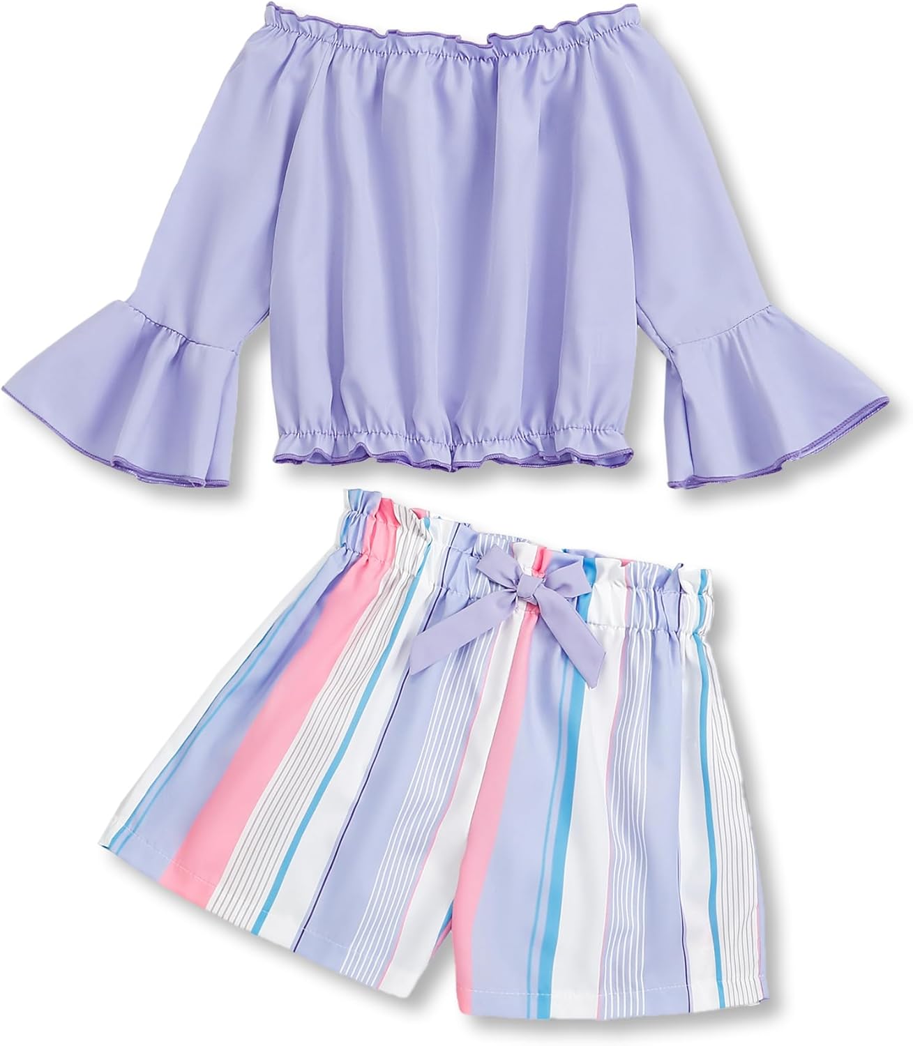 Weebaby Girls Clothes 2 Piece Outfits Cute Kid Clothes Crop Top Paperbag Waist Shorts Set Summer Clothes for Tween Girls