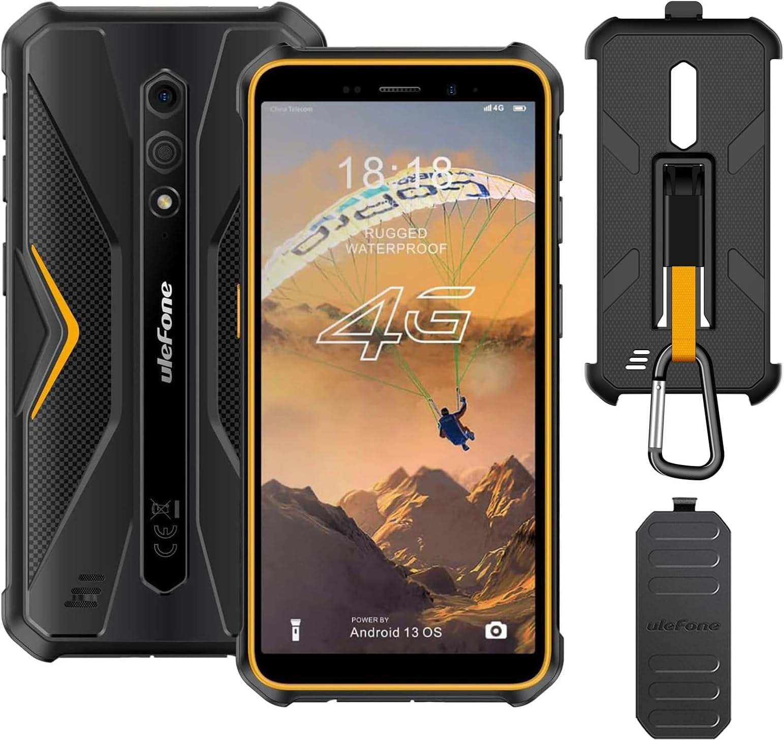 Armor X12 Pro Rugged Smartphone, 10GB + 64GB, IP68/69K Waterproof, 3-Card Slot, Octa Core, Android 14 Unlocked Outdoor Mobile Phones, 5.45 inch Tough Screen, 13MP +8MP Camera, NFC, Orange