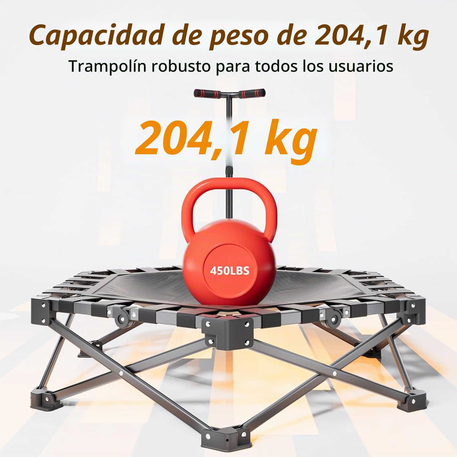 TrampolíN De Rebote Plegable De 42" con Asa Ajustable, TrampolíN De Fitness, Bungee, Salto, Entrenamiento Cardiovascular para Adultos, Carga MáXima De 450 LB, 110 cm, Plegable Y PortáTil