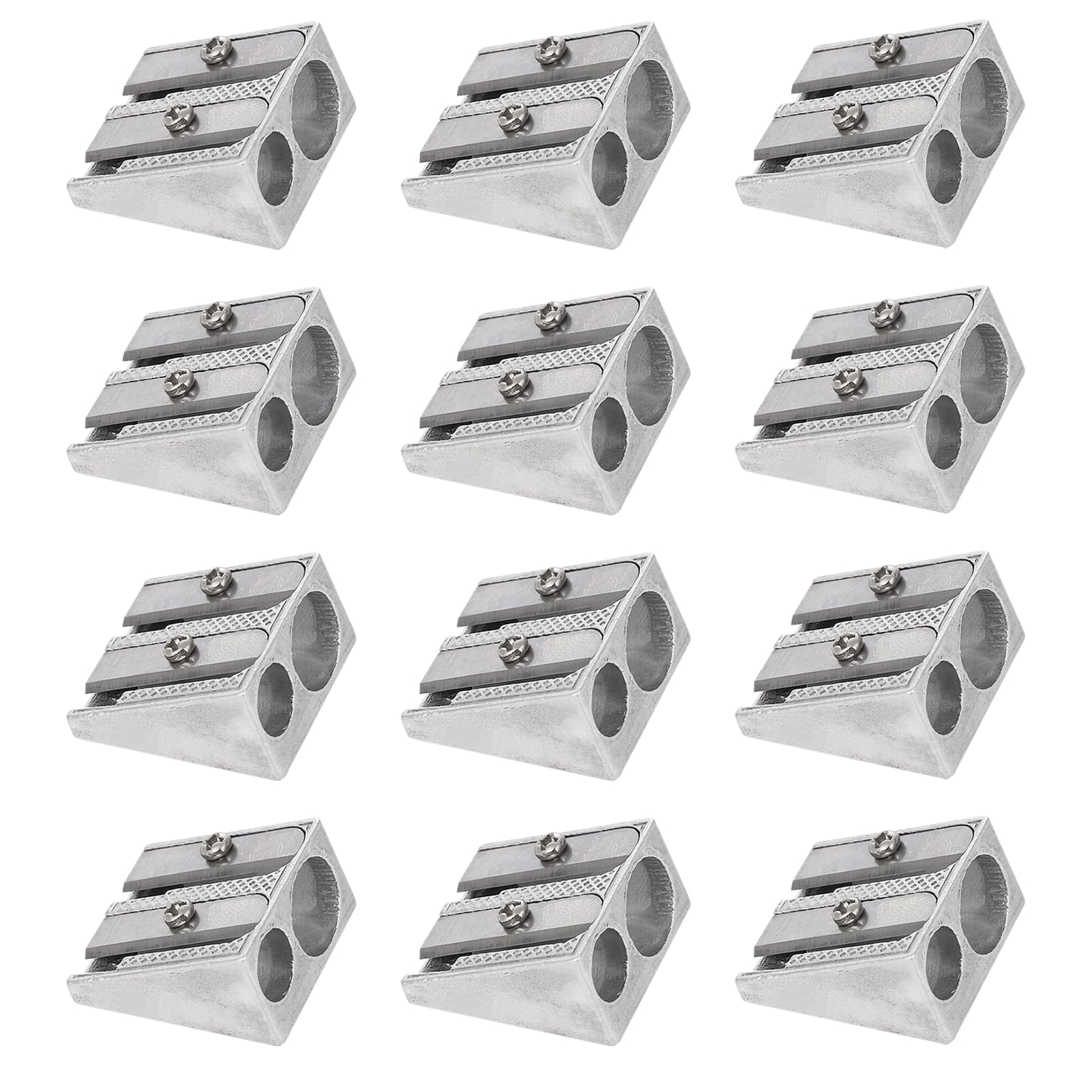 12PCS Pencil Sharpeners Set, Double Hole Metal Pencil Sharpener, Manual Graphite Pencils Sharpener for Crayon Makeup Lip Eyeliner Home School Office Supplies
