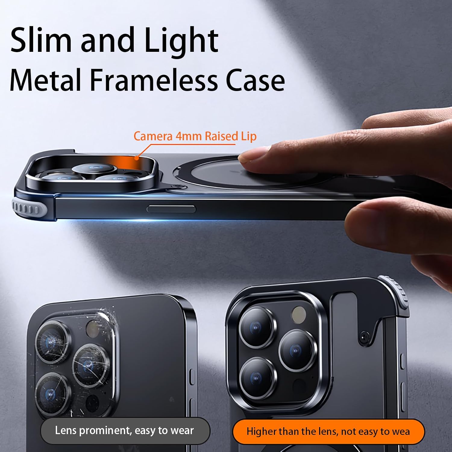 Losin Magnetic Stand for iPhone 15 Pro Max Metal Frameless Case [Compatible with MagSafe] [Drop Protection] Slim Thin Shockproof Bumper Case with Invisible Kickstand for Men Women, Natural Titanium