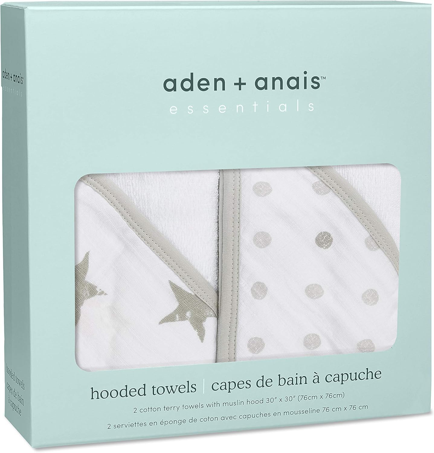 aden anais Essentials 100% katoenen handdoek met capuchon voor jongens en meisjes, zachte babybadhanddoek, handdoekfolie voor kinderen, peuters en baby's, stoffig (2 stuks