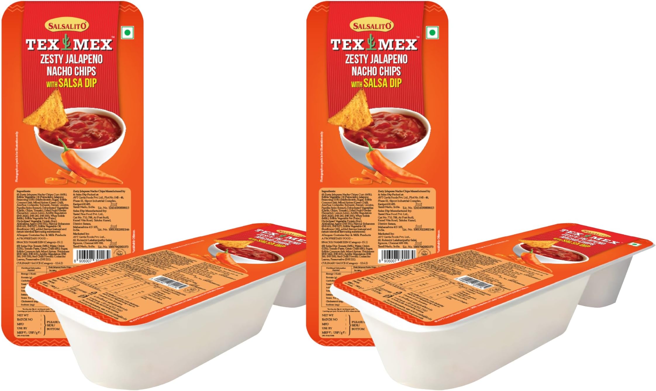 Salsalito Tex Mex Tray Pack Zesty Jalapeno Nacho Chips With Salas Dip 65g