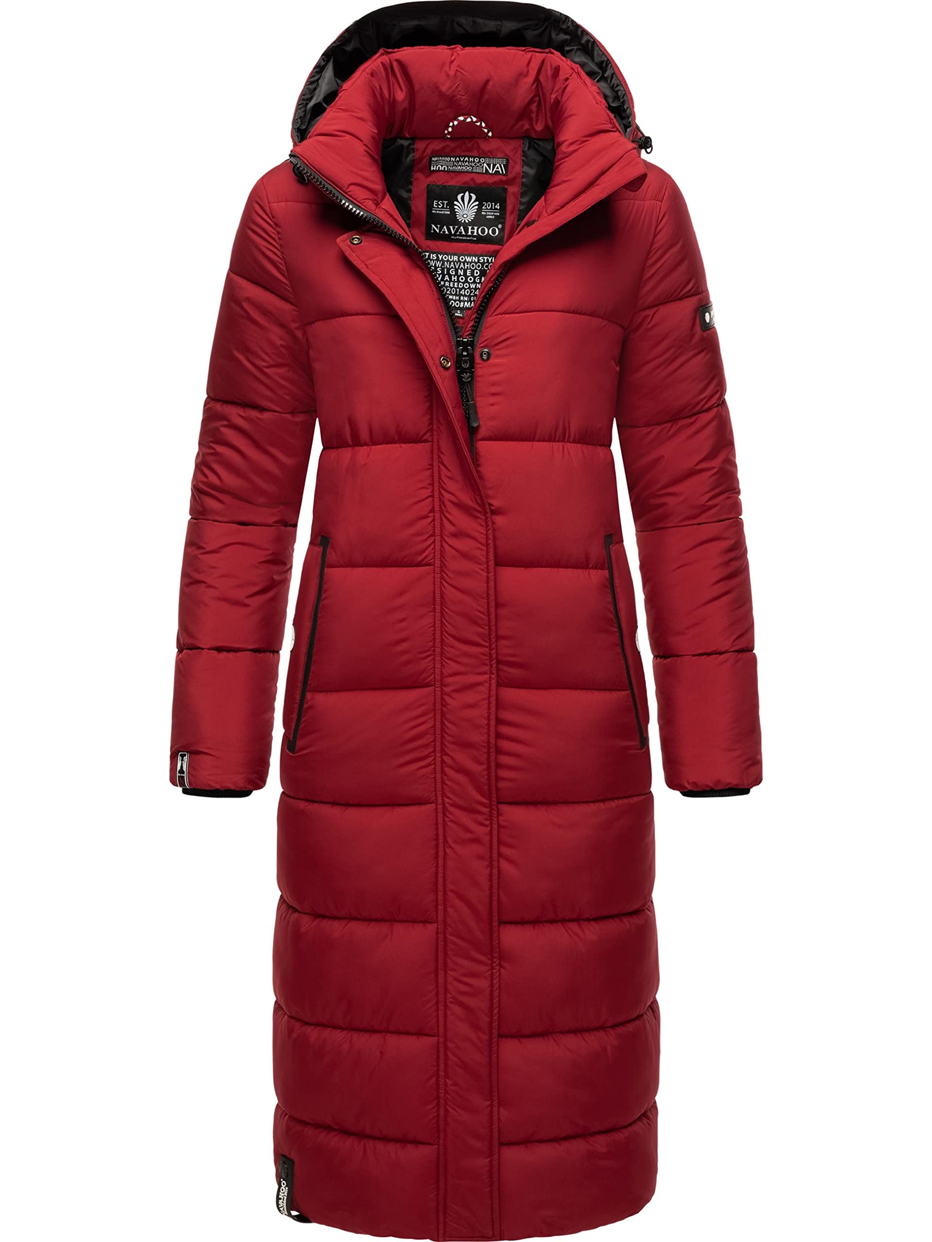 Navahoo Women's Dunkelrot Isalie Winter Coat, Warm Quilted Coat, Long, With Removable Hood, Xs–3Xl, L