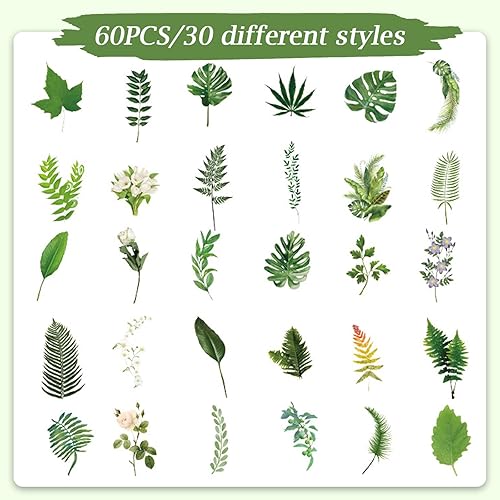 Miniatura 3 de 60 calcomanías de plantas, calcomanías transparentes de plantas con tema de naturaleza, calcomanías de decoración botánica impermeables para álbumes