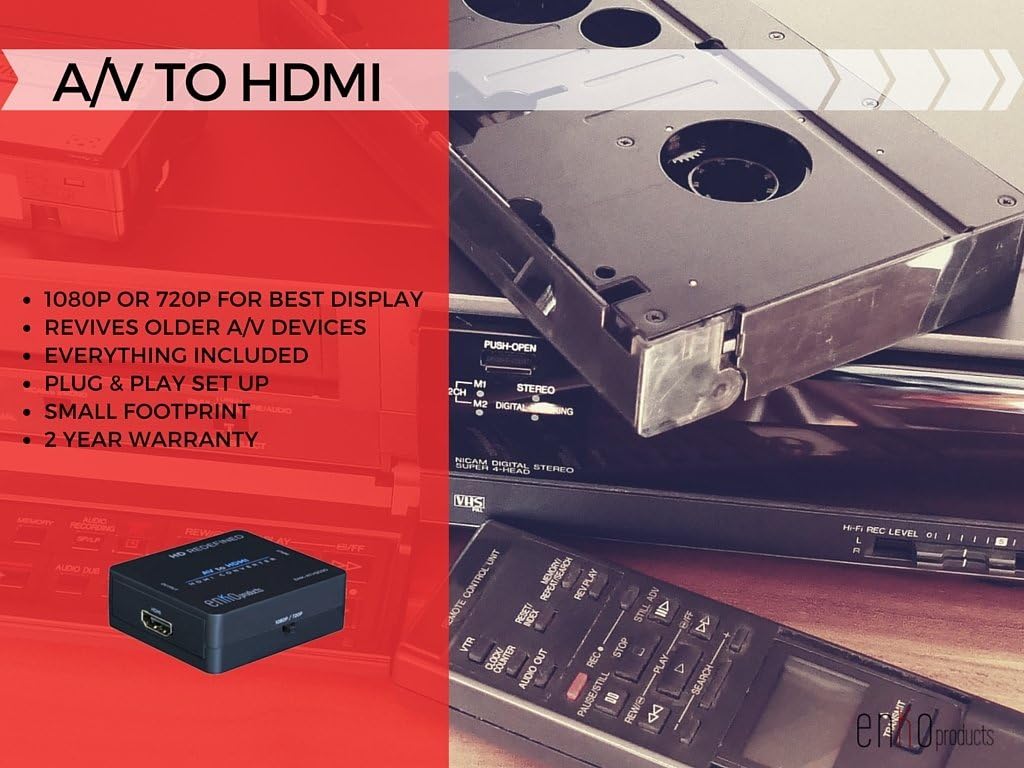 enKo Products Mini Composite RCA CVBS AV to HDMI Converter (Input: AV; Output: HDMI) for VCR DVD 720P 1080P