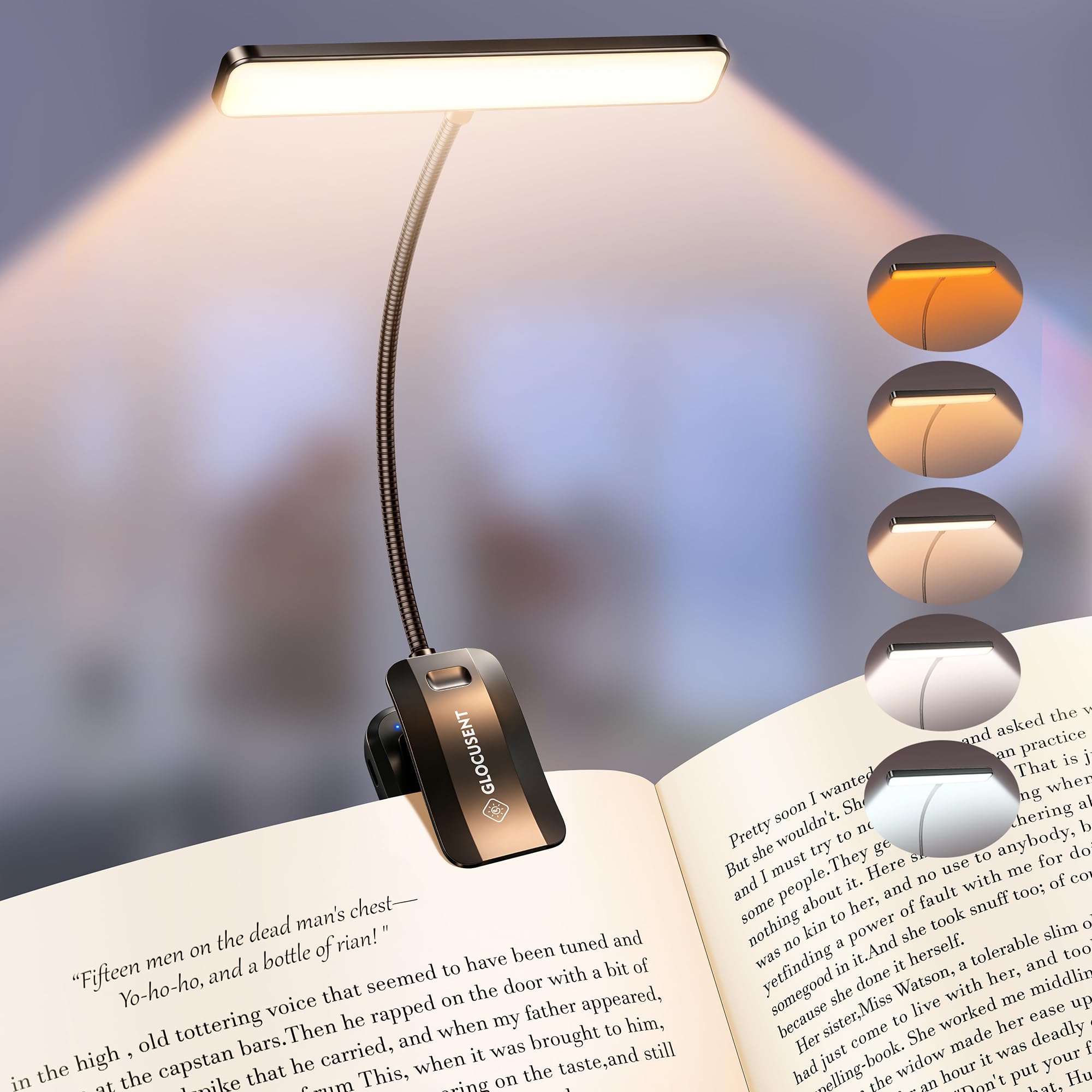 Glocusent 26 LED Reading Light, Book Light with 5 Colours & 5 Compact, Black