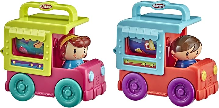 Playskool Fold n Roll Trucks Activity Toy Bundle of 2 Vehicles for Toddlers 12 Months and Up, Food and Ice Cream Truck Themes with 1 of Each