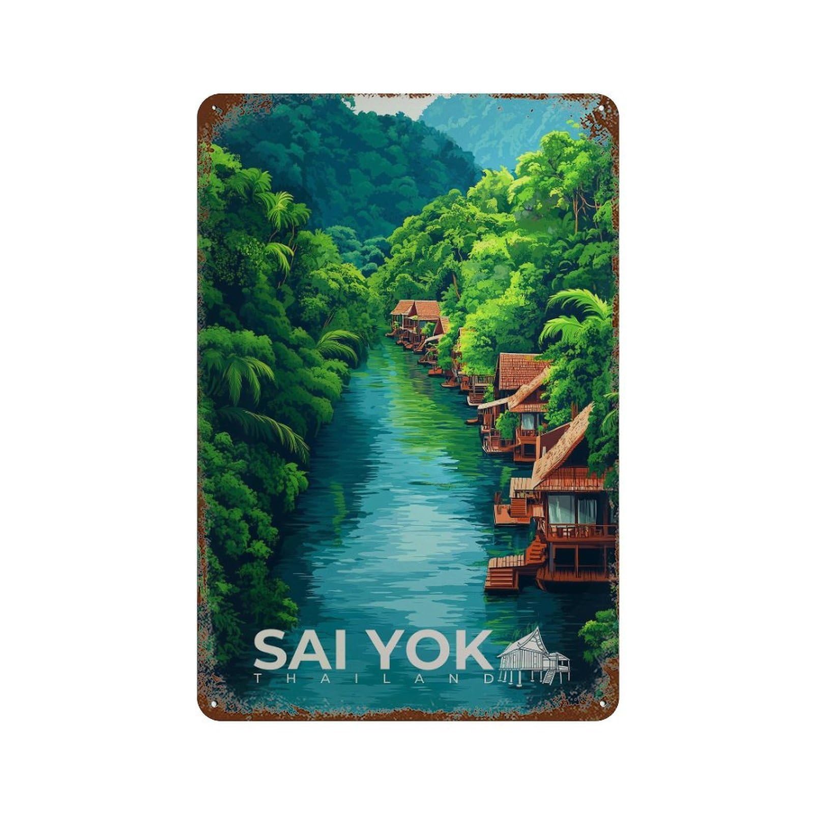 xiaoxiaoshen Sai Yok Thailand Travel River Kwai Floating Hotel Wall Decor Art Metal Tin Poster Modern Home Decor Art Home Bar Shop Decorations Vintage Sign 30x20cm