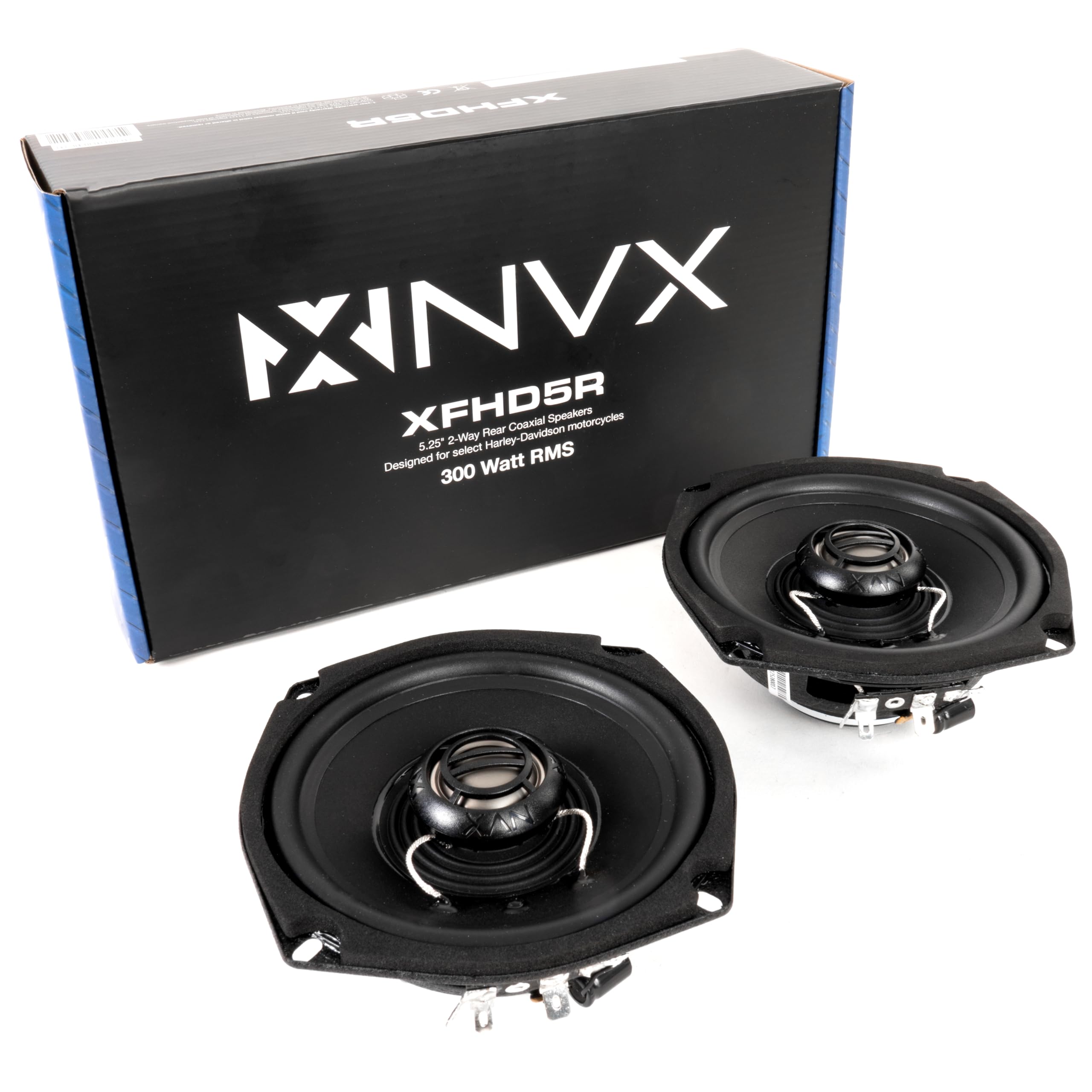 NVX® XFHD5R - Altoparlanti posteriori Tour-Pak per moto, picco da 13,3 cm, 600 W (300 W RMS), 2 Ohm, con tweeter in titanio da 1", impermeabili, aggiornamenti plug-and-play, compatibili con