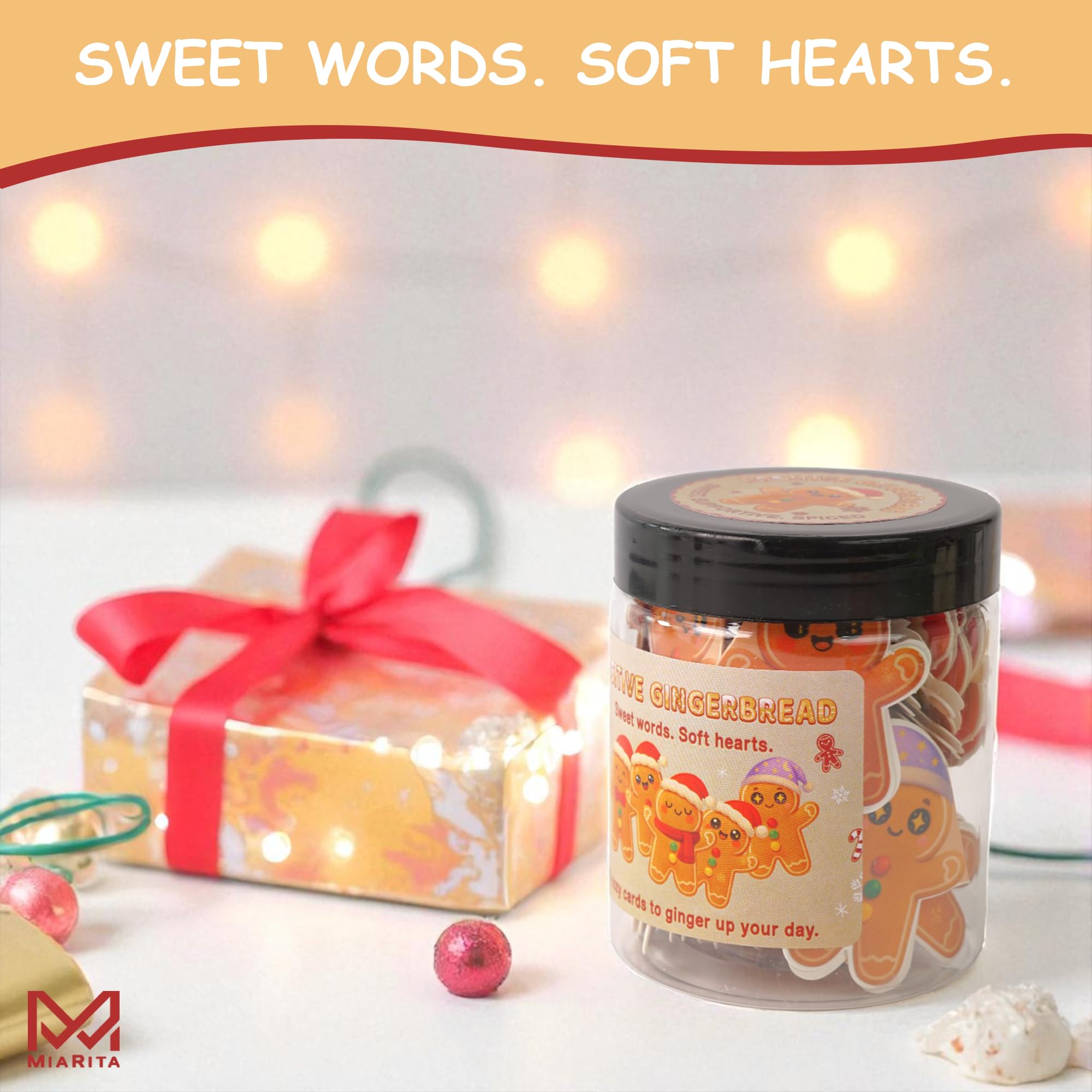 Positive Gingerbread Jar – 60 Funny Emotional Support Gingerbread, Funny Gifts for Teens, Women, Men, Coworkers, Teachers, Sisters, Friends – Christmas Stocking Stuffer for Teen Girls, Boys
