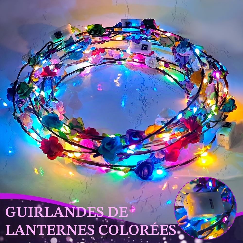 Joycabin – Lot De 5 Couronnes De Fleurs LED – Bandeau Lumineux Réglable – 3 Modes D'éclairage – Pour Fêtes, Mariage, Anniversaire