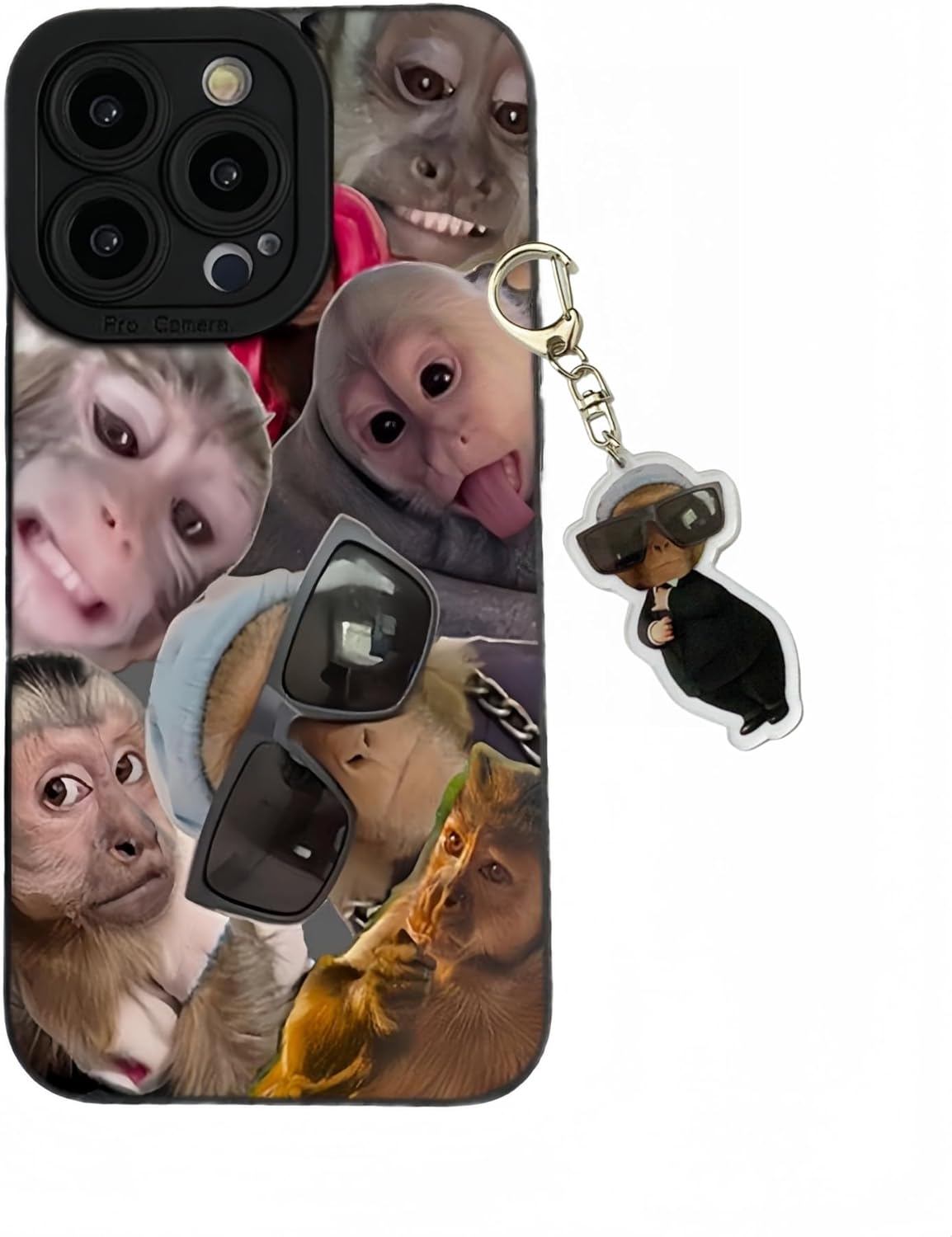 Trendy Monkey Phone Case Compatible for iPhone 17/16/15/14/13/12/11 ProMax, with Free Keychain, Funny Monkey Drinking Carpi Phone Case, Meme Shockproof TPU Protective Cover (B,iPhone17)