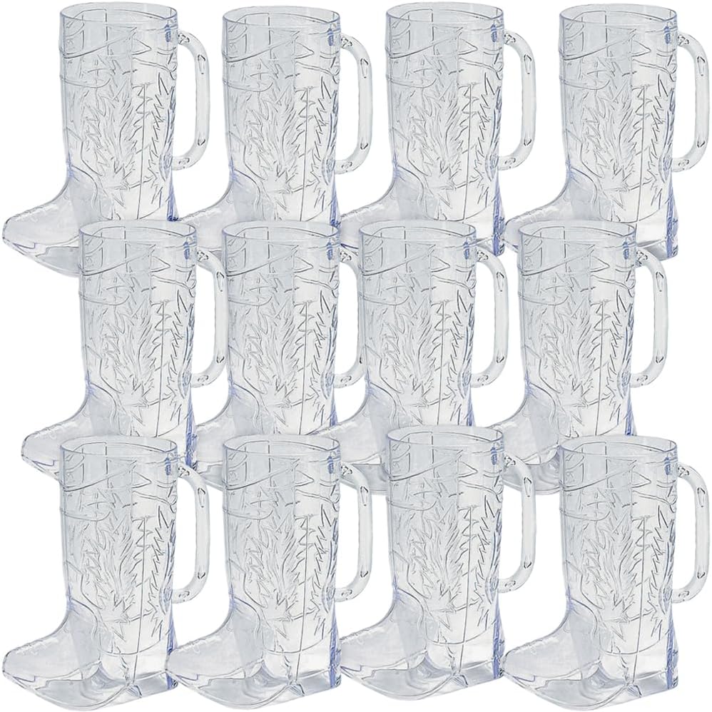 Fun Express Cowboy Boot Cups Clear Plastic - Western Cups 17oz Boot Mugs 12 Pack for Cowboy Party Decorations Rodeo Theme Party Supplies for Adults & Kids Western Themed Celebrations