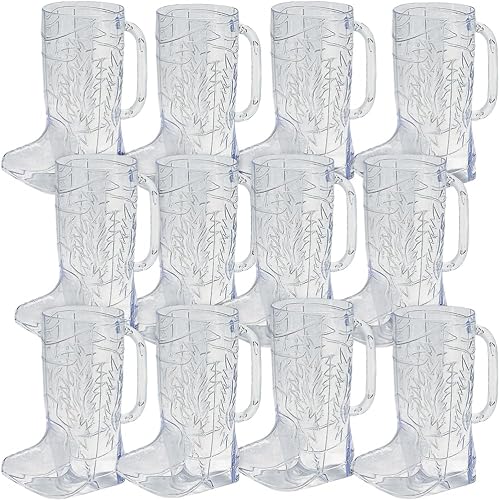 Fun Express Cowboy Boot Cups Clear Plastic 17oz 12 Pack | Western Theme, Rodeo Party Supplies, For Adults & Kids, VBS Celebrations