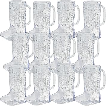 Fun Express Cowboy Boot Cups Clear Plastic 17oz 12 Pack | Western Theme, Rodeo Party Supplies, For Adults & Kids, VBS Celebrations