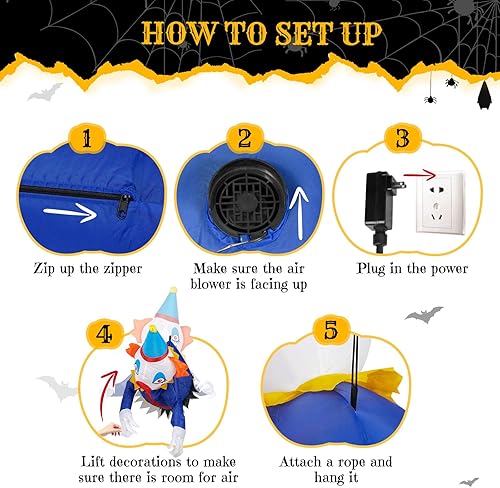 Vista 20 de Outvita Inflables de Halloween de 7 pies, calabaza de Halloween al aire libre con decoración de fantasma y bruja, luces LED integradas, decoraciones