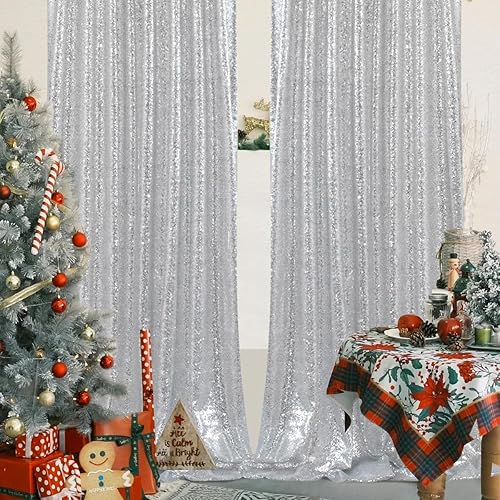 Miniatura 7 de Cortinas con lentejuelas doradas, 2 unidades de 2 x 8 pies, con brillantina, telón de fondo para bodas