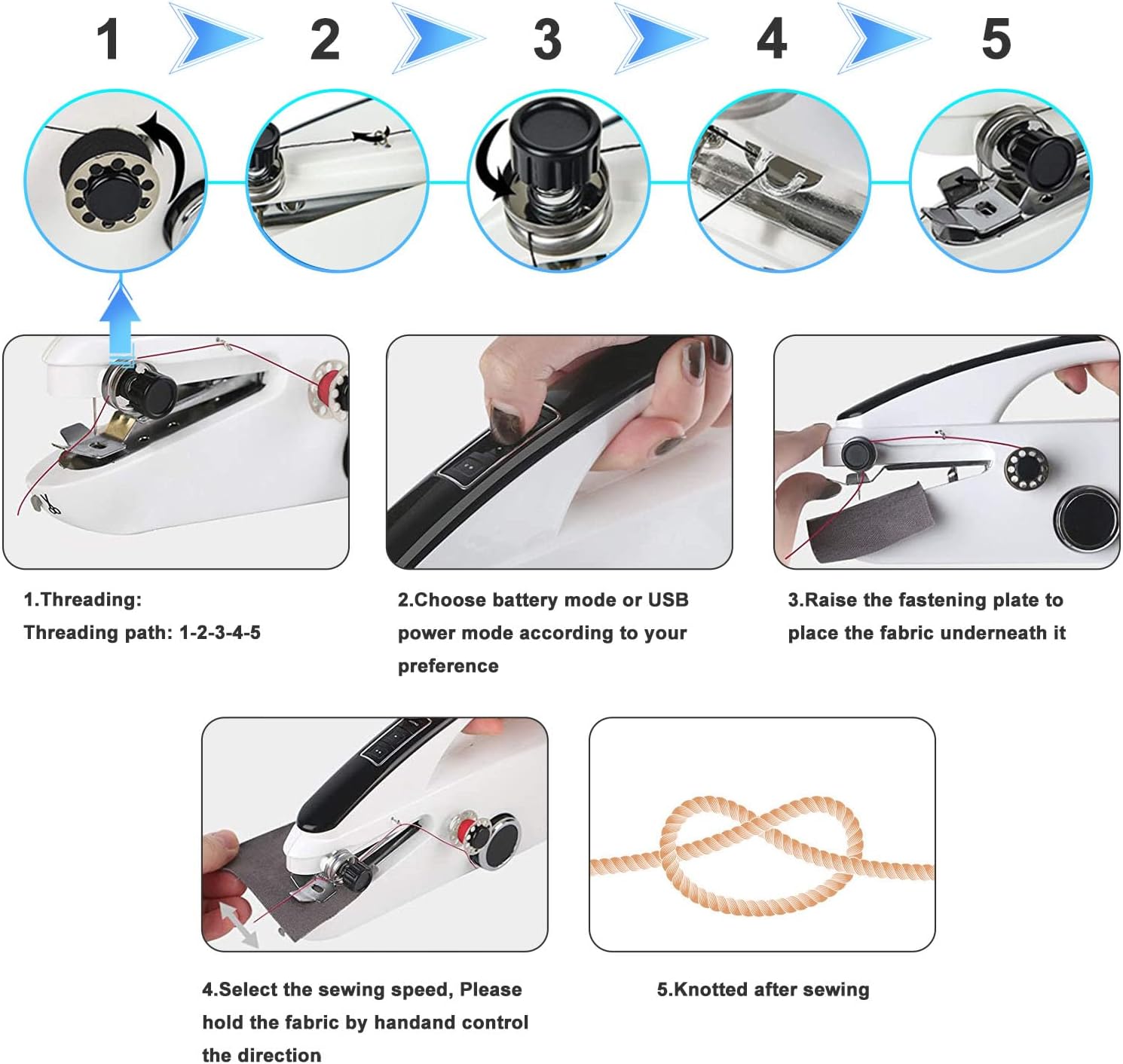 Handheld Sewing Machine, Easy to Use Portable Electric Mini Sewing Machines for Beginners with Two Speeds, with Complete Accessories Kit, Suitable for Home, Travel and DIY(Black)