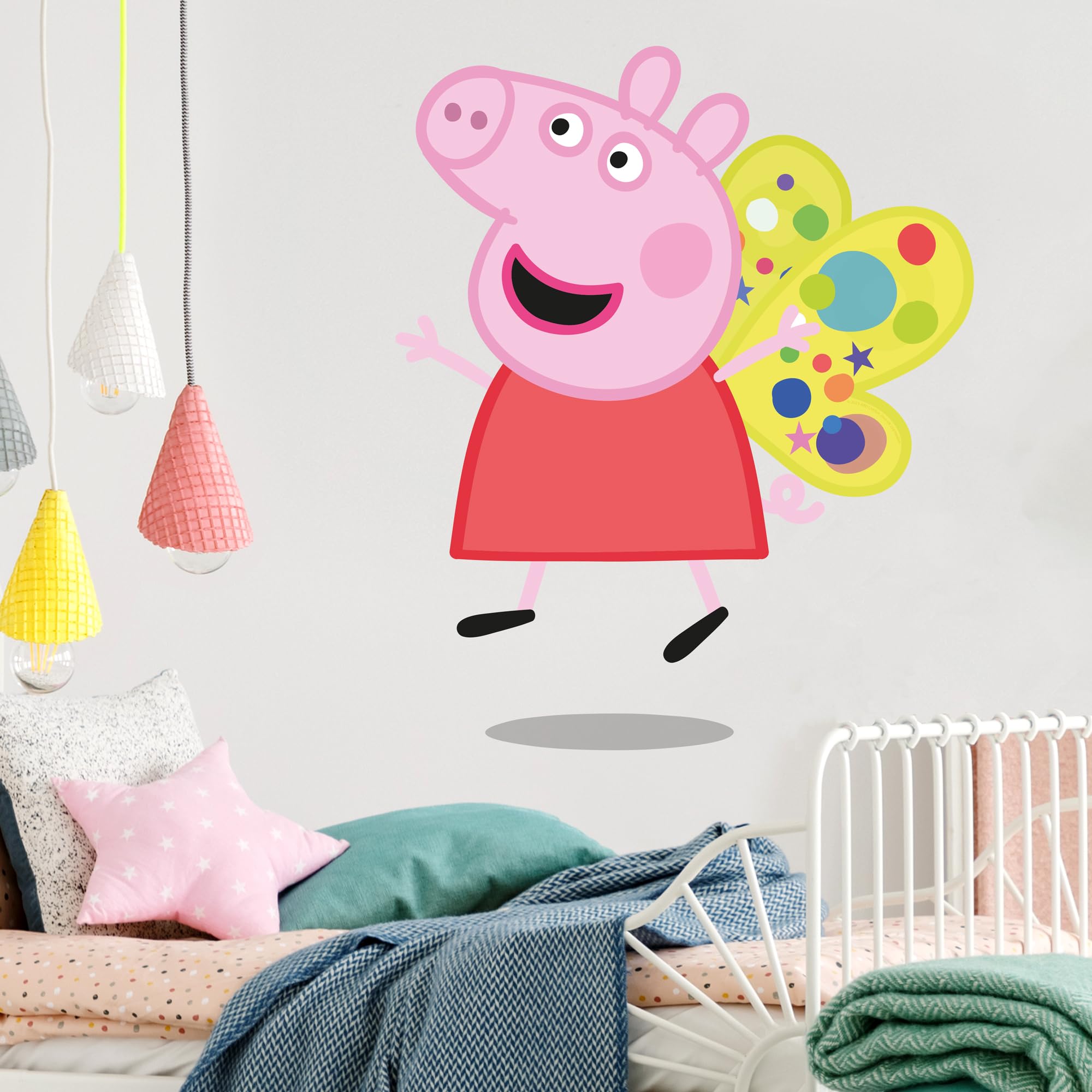 Peppa Pig Wall Sticker - Peppa Butterfly Wings Wall Decal Kids Art (60cm Height x 50cm Width)