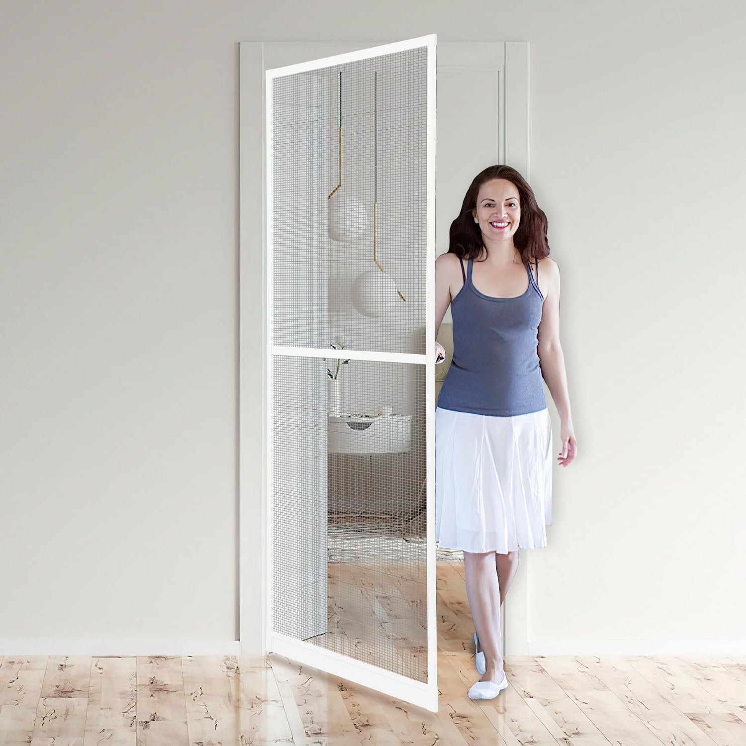 Moustiquaire de porte pour balcon et terrasse cadre blanc 95x210 cm