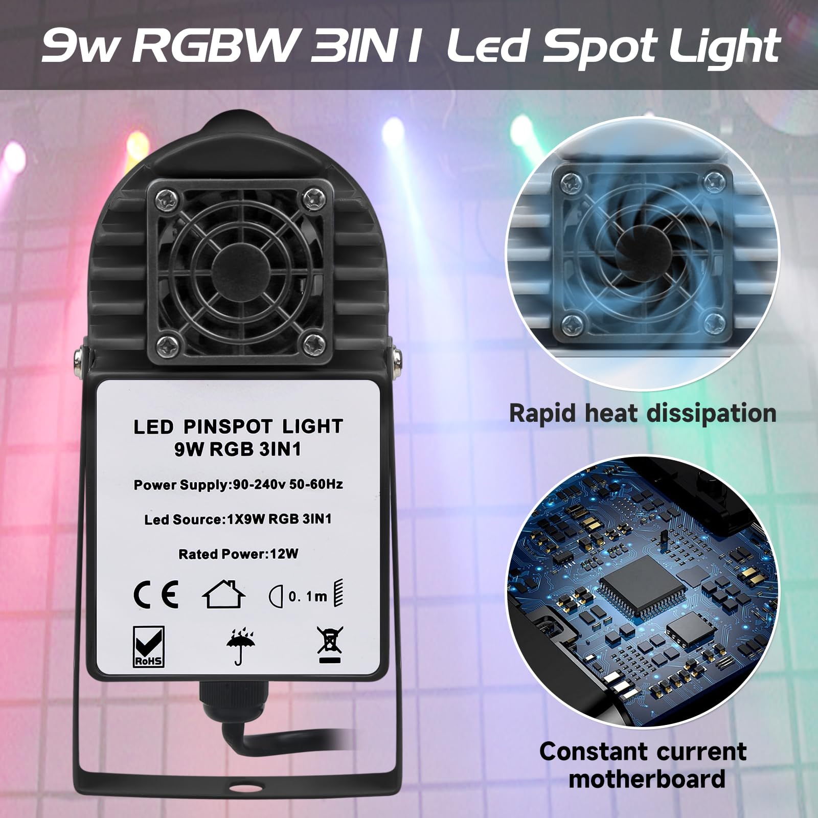 Disco Ball Spotlight, Mini Led RGB Mirror Ball Pin Light, Pequeña luz de punto para juegos de fiesta de la tabla de dardos, Compatible con el control remoto (negro)